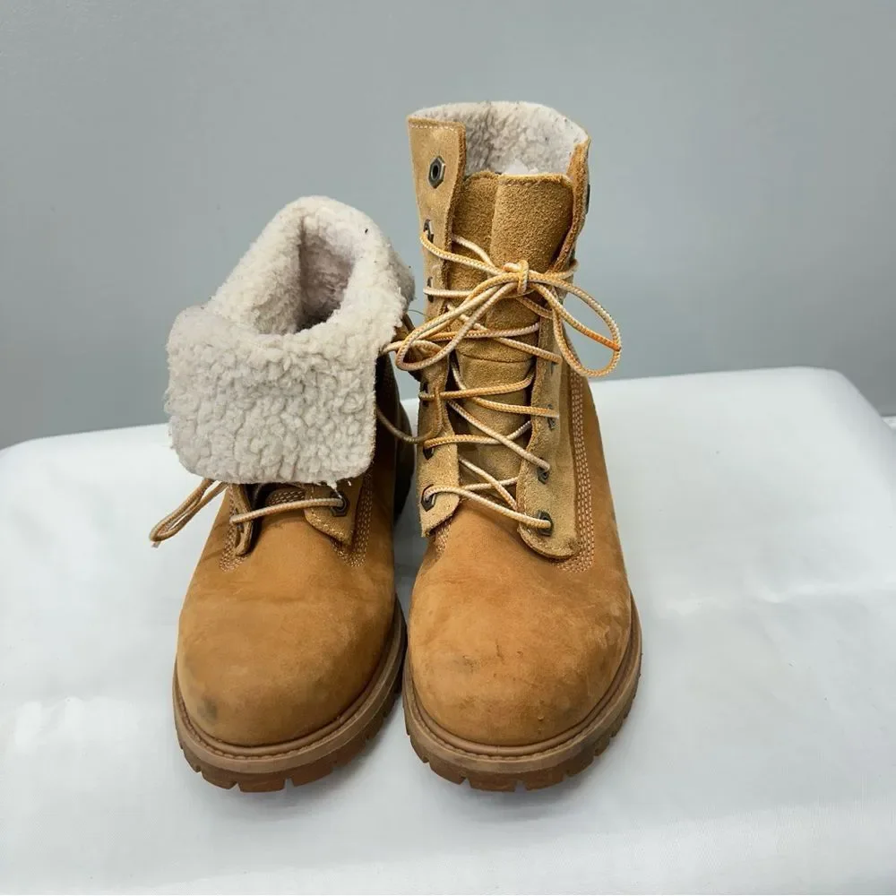 Timberland teddy lace up fold over boots leather brown women's 6 fully lined - Picture 3 of 9